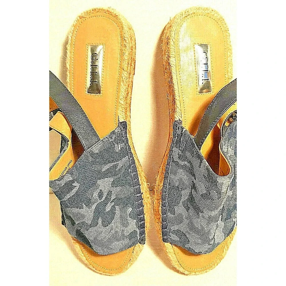 GILI Espadrille Women's Size 9M Sandal Ankle Strap Summer Black Gray Camo Shoe